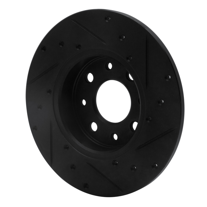 Fiat 500E Brake Rotor (1) - Rear Left - R1 Concepts - Drilled & Slotted - Black - `13-`19